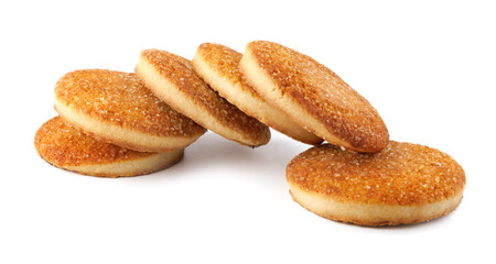 Beautiful round cookies isolated on a white background. A few cookies. Row of cookies.