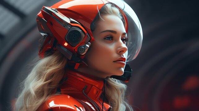 Futuristic beautiful modern cyberpunk woman with long hair AI generated image