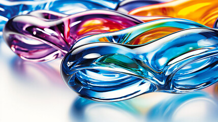 Colorful Fluidity Cast in Glass: An Artistic Blend of Blue, Purple, and Amber Waves