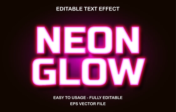Neon glow editable text effect template, 3d cartoon neon glossy style typeface, premium vector