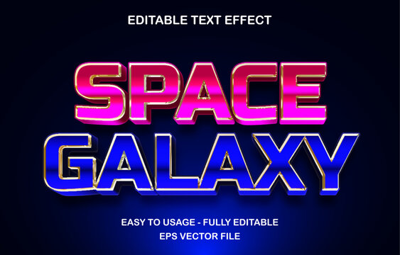Space galaxy editable text effect template, 3d cartoon neon glossy style typeface, premium vector