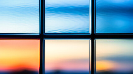 Sunset Reflections in Glass Panes Offering a Mosaic of Warm and Cool Toned Horizons