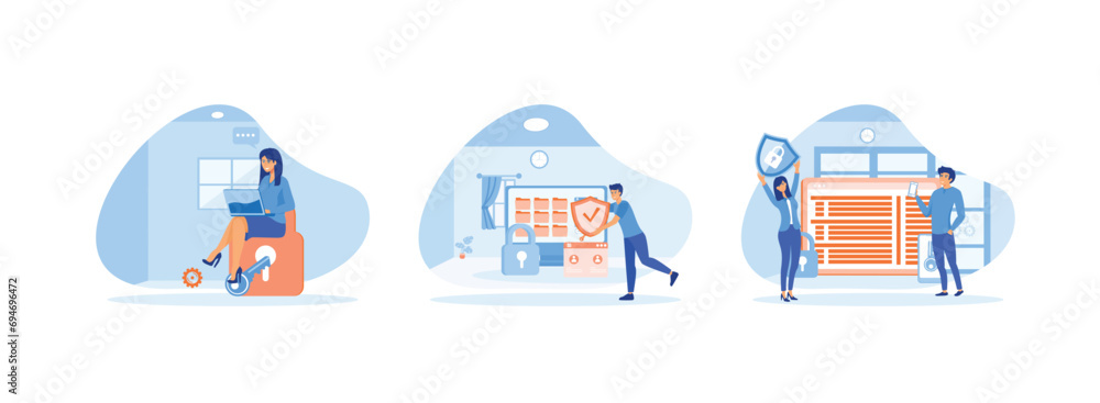 Poster protected access control, protection web access control concept, flat data security system concept w
