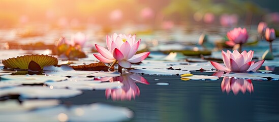 Lotus flower in a pink pond - obrazy, fototapety, plakaty