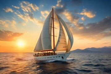 Extravagant Luxury yacht sea cruise. Ship aerial. Generate Ai - obrazy, fototapety, plakaty
