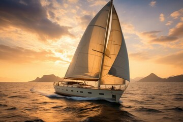 Tranquil Luxury yacht sea cruise. Ship aerial. Generate Ai - obrazy, fototapety, plakaty