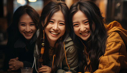 Close up of a group of Beautiful asian girls smiling during a meeting