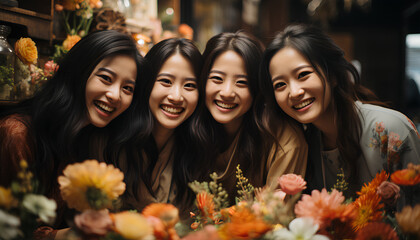Close up of a group of Beautiful asian girls smiling during a meeting