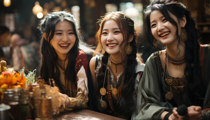 Close up of a group of Beautiful asian girls smiling during a meeting