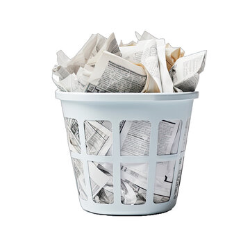Wastebasket Filled With Paper - Disposal and Cleanliness. Isolated on a Transparent Background. Cutout PNG.