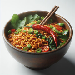 bowl of noodles with chopsticks