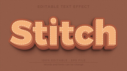 Stitch 3d text effect. Embroidery editable text effect mockup template