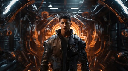 Obraz premium Dashing cyborg male pilots who control robots AI generated image