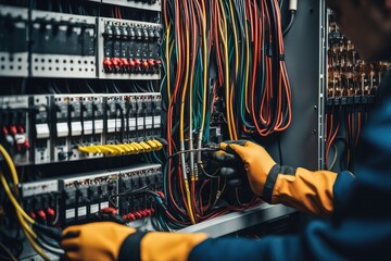 An electrician specialist connects the wires