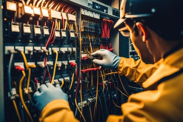 An electrician specialist connects the wires