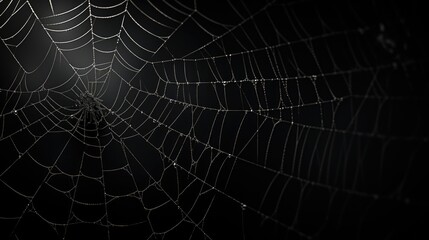 Spider web set isolated on dark background. Spooky Halloween cobwebs with spiders - obrazy, fototapety, plakaty