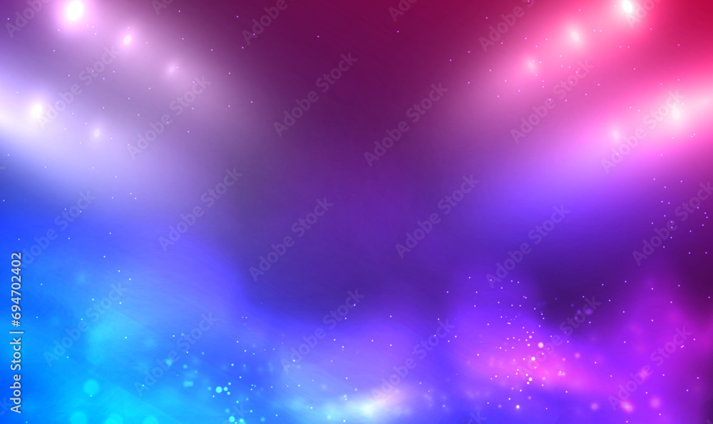 Poster empty background scene with spotlights and glowing pink and blue smoke environment atmosphere on flo