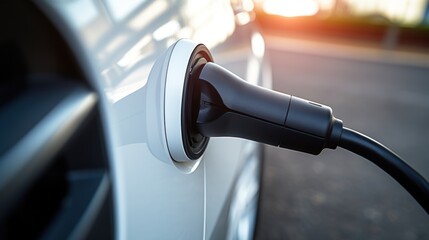 Close up of a electric car charger telephoto lens