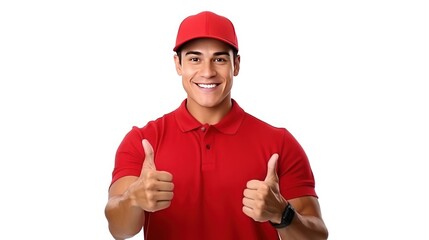 Deliveryman say yes on white background