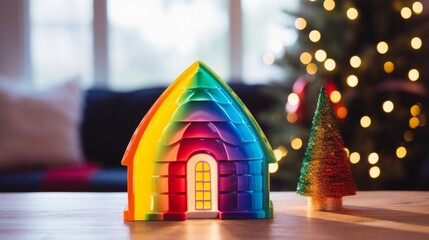 An LGBT toy house as a symbol of family, relationships, and love. A symbol of the new year. The...