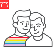 Gay couple line icon, LGBT and marriage, homosexual couple vector icon, vector graphics, editable stroke outline sign, eps 10.