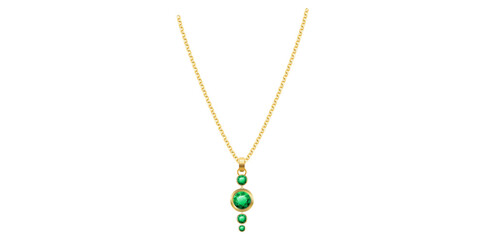 Display Isolated Green Stone On Gold Necklace, Luxury Jewelry Chain Necklace Vector Illustration. - obrazy, fototapety, plakaty