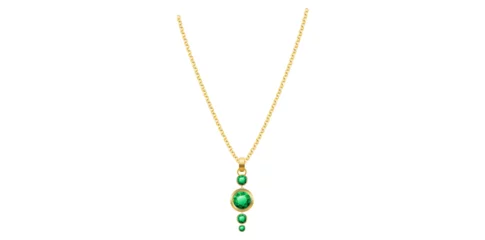 Poster Display Isolated Green Stone On Gold Necklace, Luxury Jewelry Chain Necklace Vector Illustration. © Gfx Studio