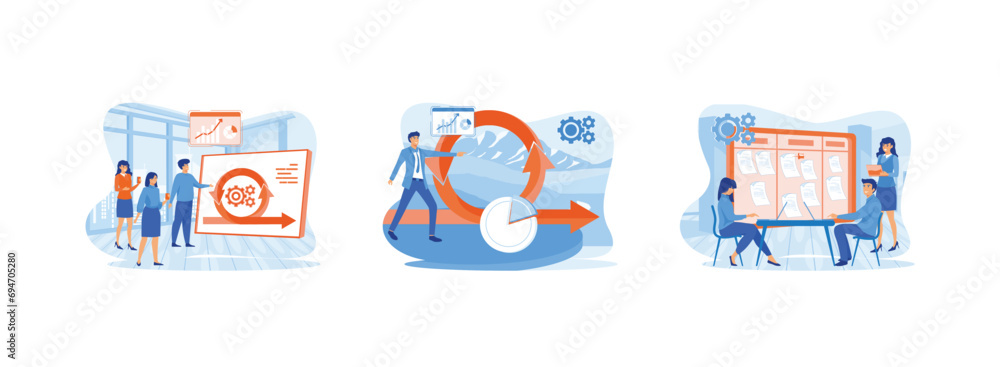Poster process managing strategy. agile development methodology business. whiteboard and process teamwork, 