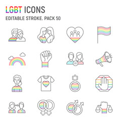 LGBT line icon set, lgbtq collection, vector graphics, logo illustrations, pride month vector icons, gender signs, outline pictograms, editable stroke