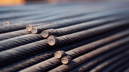 Tied iron rebar close up.,