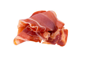 Thinly sliced jamon isolated on white background.