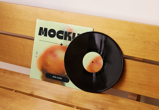 Mockup of customizable LP vinyl album cover and label