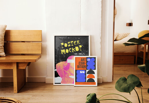 Mockup of two customizable white artwork frames