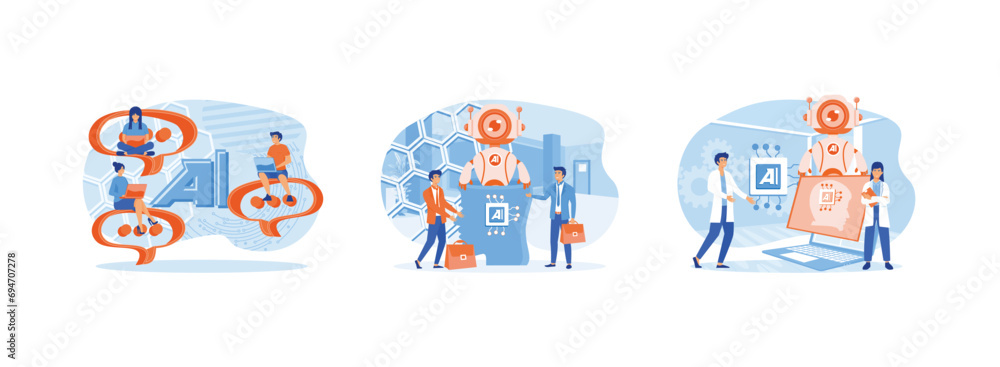 Poster artificial intelligence ai.business industry robot factory.brain with neural network on laptop and s