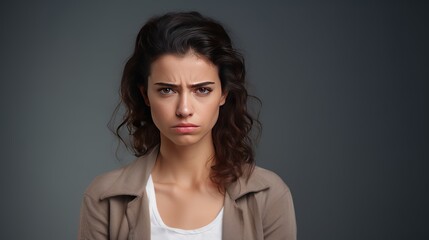 Fototapeta premium Unhappy gloomy and sulking cute, sad isolated on gray background ,