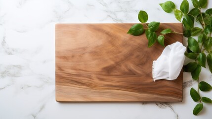 Wood cutting board with linen napkin 