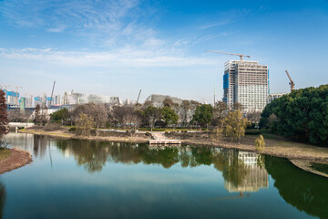 Fototapeta premium A modern city by the lake