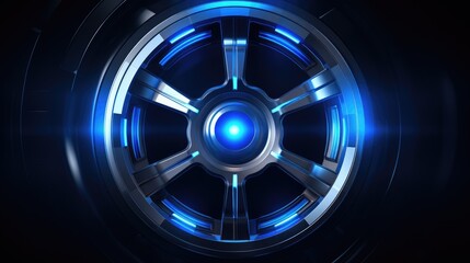 Car wheel circle abstract automobile 3d blue lights isolated on black background ai generated