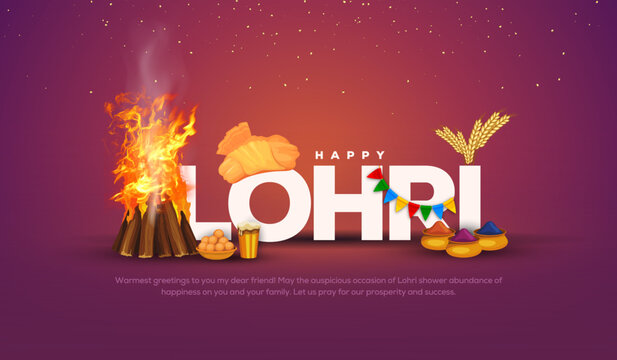 Happy Lohri tradition festival of Punjab India background. group of people playing lohri dance. vector illustration design