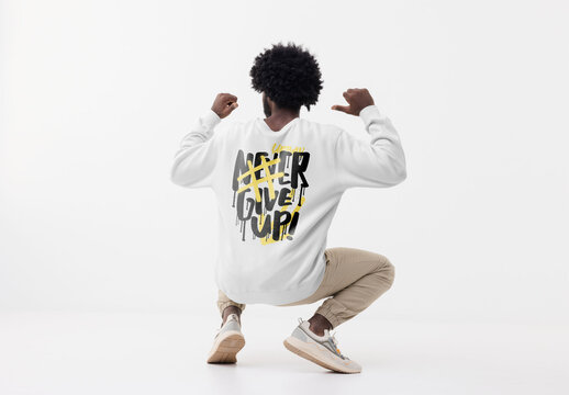Mockup of man wearing customizable sweatshirt and logo