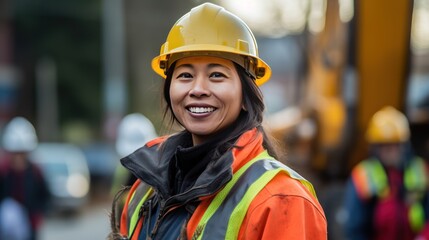 a female construction worker dons PPE 
