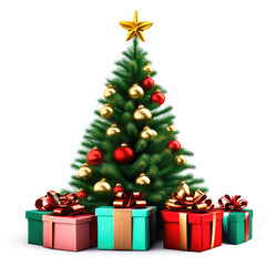 Fototapeta na wymiar Christmas tree and gift boxes on a white background