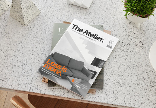 Mockup of customized A4 vertical saddlestitch magazine cover