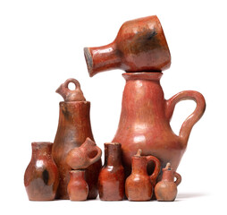 Old brown pottery, isolated on white