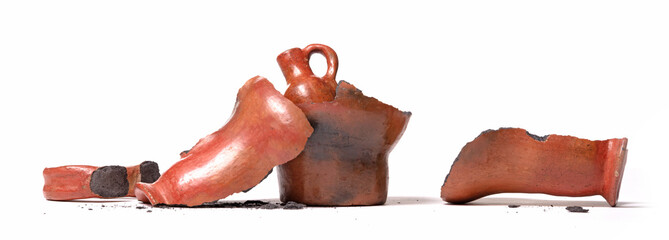 Old brown pottery, isolated on white
