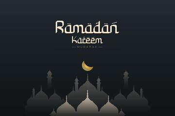 Ramadan Kareem festival wishes or greeting banner Ramzan Islamic background design with moon, mosque, dark color social media banner, poster vector illustration