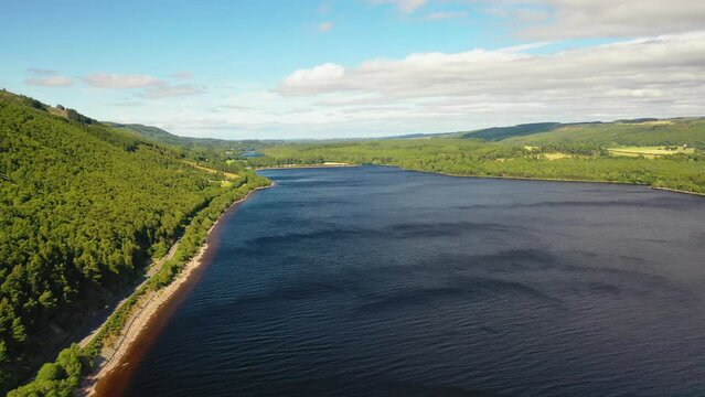 Aerial View Over Loch Ness on Windy Summer Day, Scotland