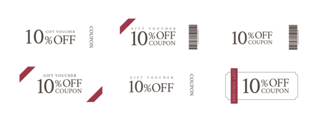 クーポンのフレームセット、割引チケット、10％割引券、ファッションクーポン