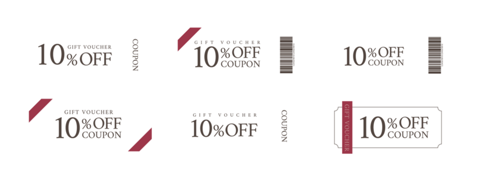 クーポンのフレームセット、割引チケット、10％割引券、ファッションクーポン