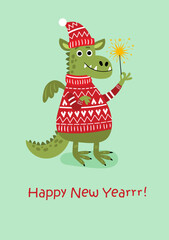 
New Year card with a cute and funny dragon - 694712233